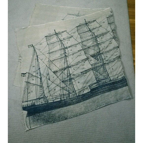 Thomas Paul Scarf Throw Textile Sailing Ship Nautical Linen Fringe 40